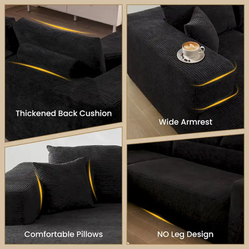 HOOOWOOO Modern L-Shaped Sectional Sofa Corduroy Upholstery Couch with Pillows