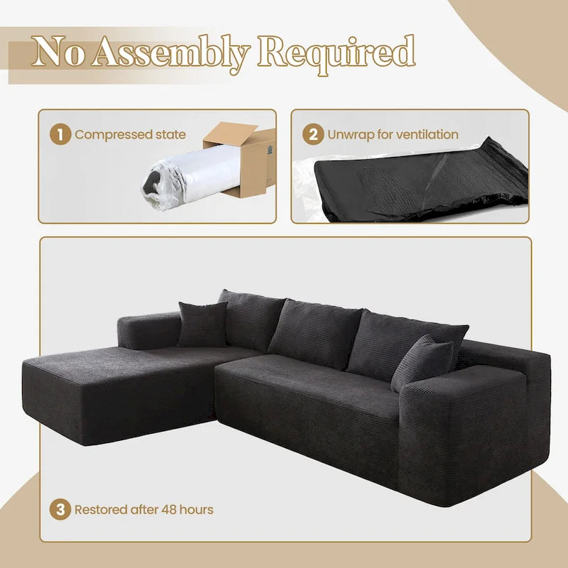 HOOOWOOO Modern L-Shaped Sectional Sofa Corduroy Upholstery Couch with Pillows