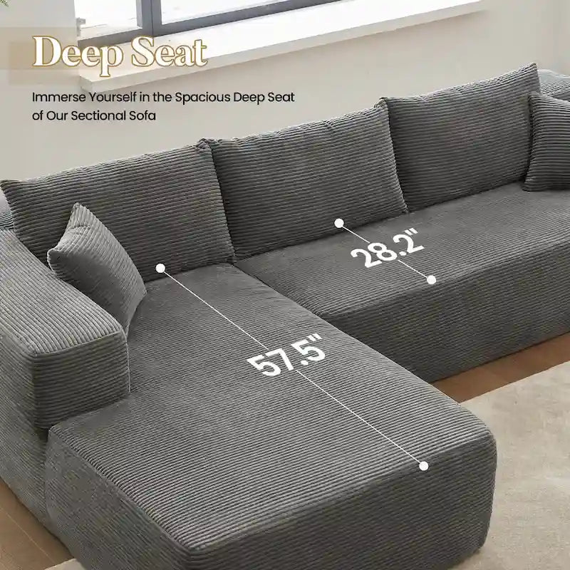 HOOOWOOO Modern L-Shaped Sectional Sofa Corduroy Upholstery Couch with Pillows