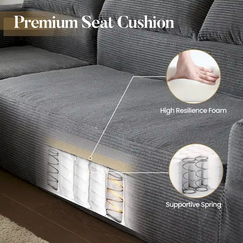 HOOOWOOO Modern L-Shaped Sectional Sofa Corduroy Upholstery Couch with Pillows