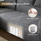 HOOOWOOO Modern L-Shaped Sectional Sofa Corduroy Upholstery Couch with Pillows