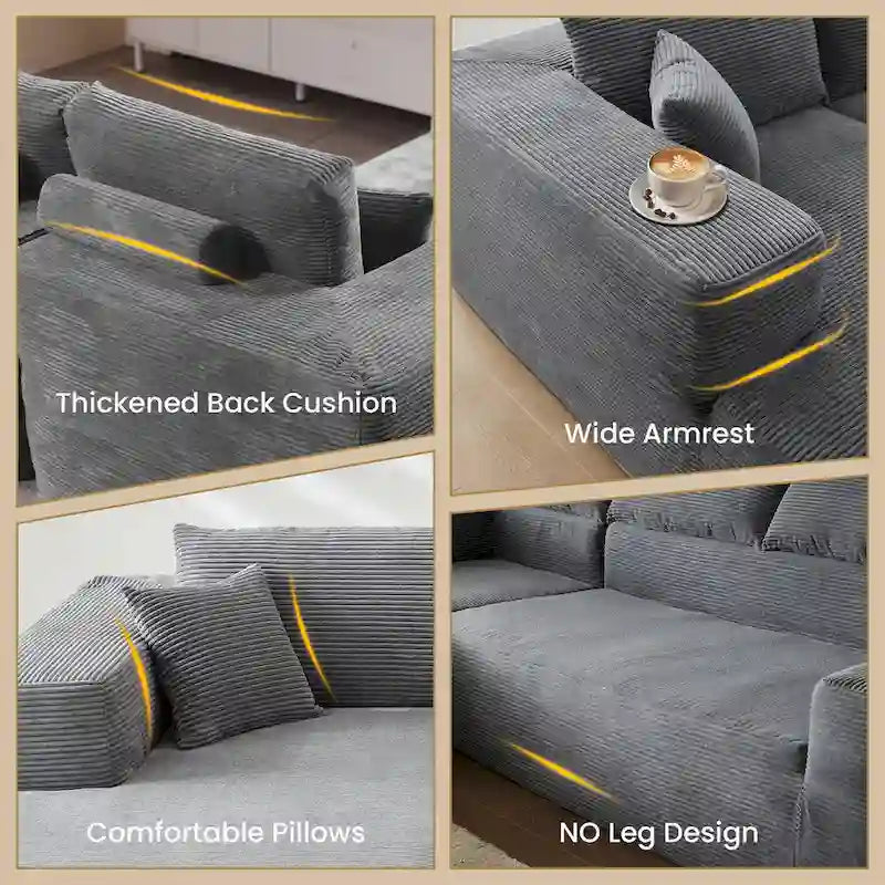 HOOOWOOO Modern L-Shaped Sectional Sofa Corduroy Upholstery Couch with Pillows