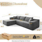 HOOOWOOO Modern L-Shaped Sectional Sofa Corduroy Upholstery Couch with Pillows