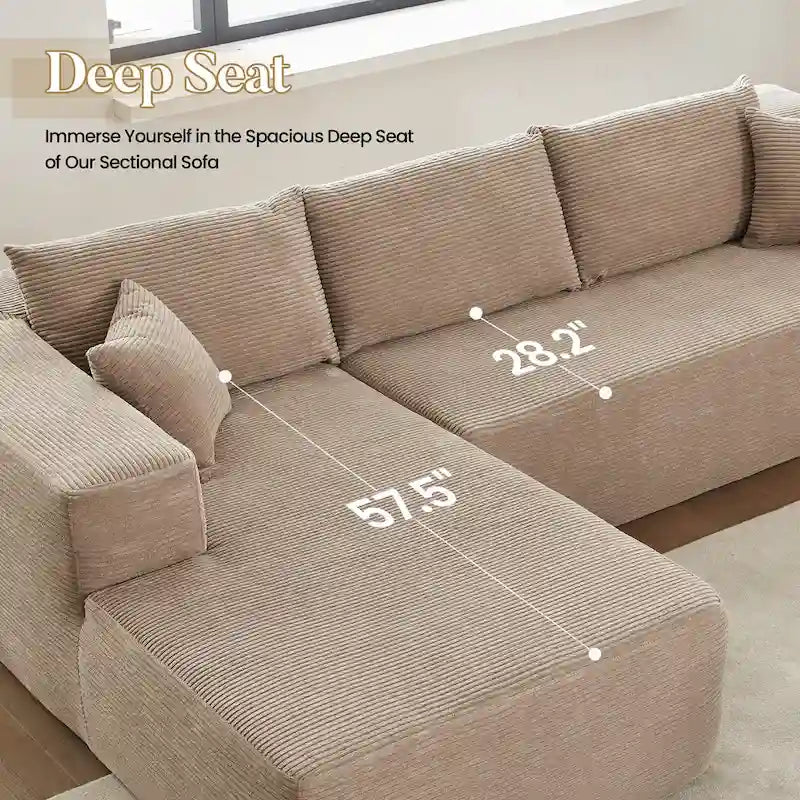 HOOOWOOO Modern L-Shaped Sectional Sofa Corduroy Upholstery Couch with Pillows
