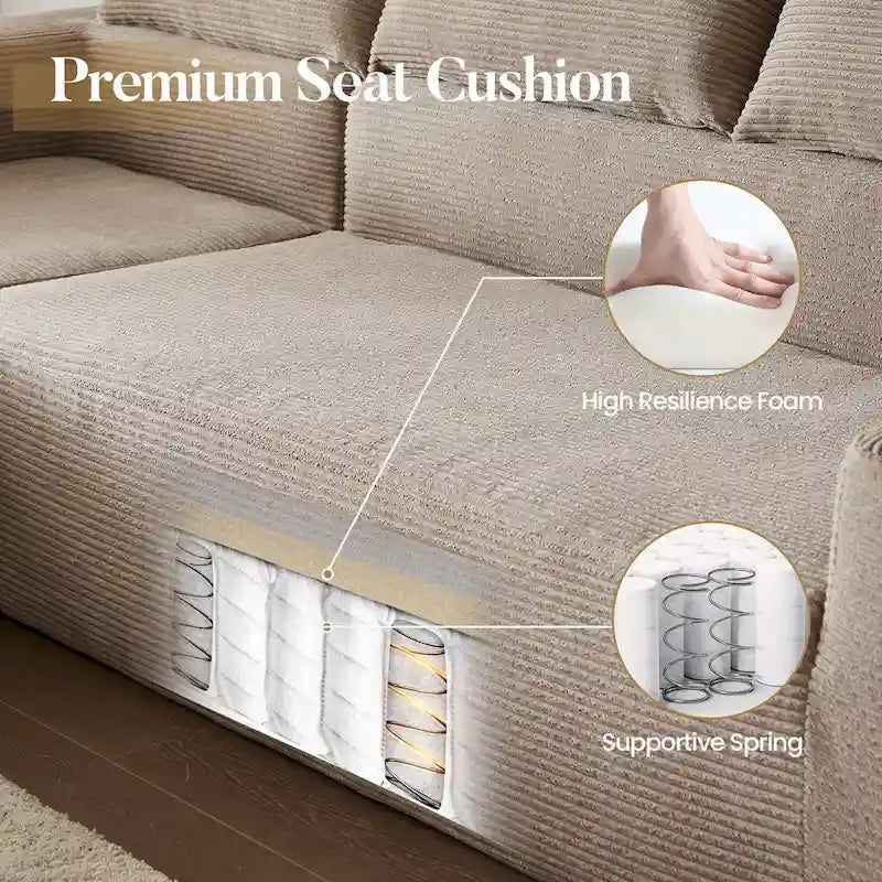 HOOOWOOO Modern L-Shaped Sectional Sofa Corduroy Upholstery Couch with Pillows