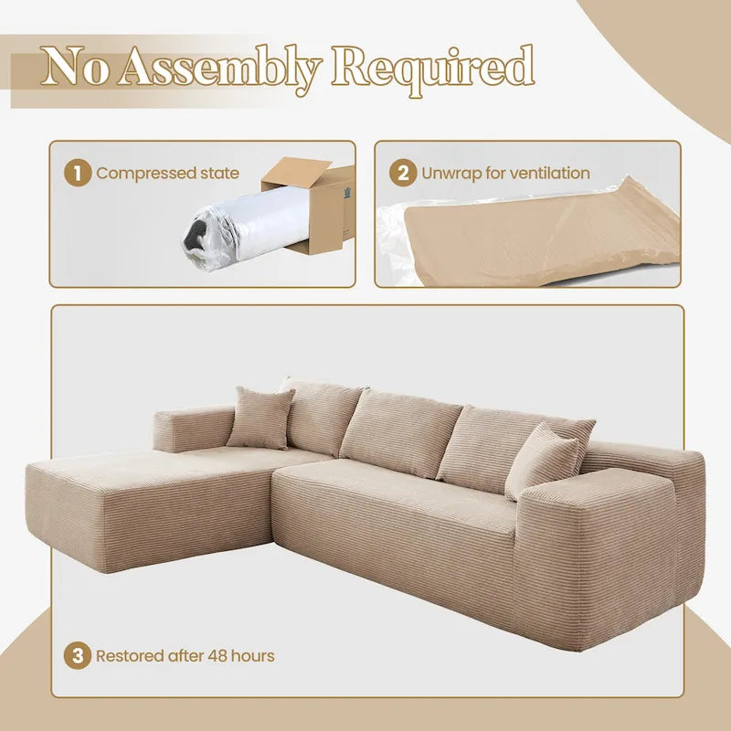 HOOOWOOO Modern L-Shaped Sectional Sofa Corduroy Upholstery Couch with Pillows