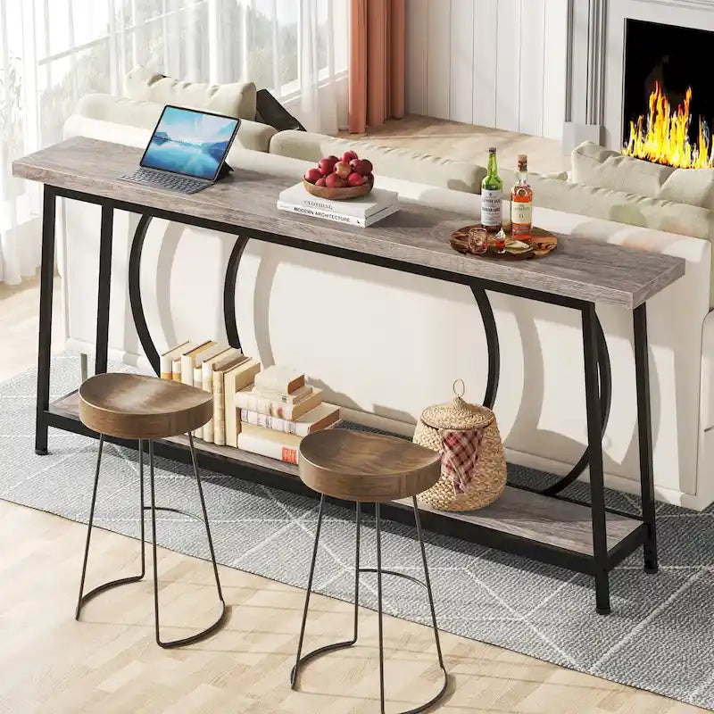 70.9 Inch Extra Long Narrow Sofa Console Table with Metal Frame for Entryway Living Room