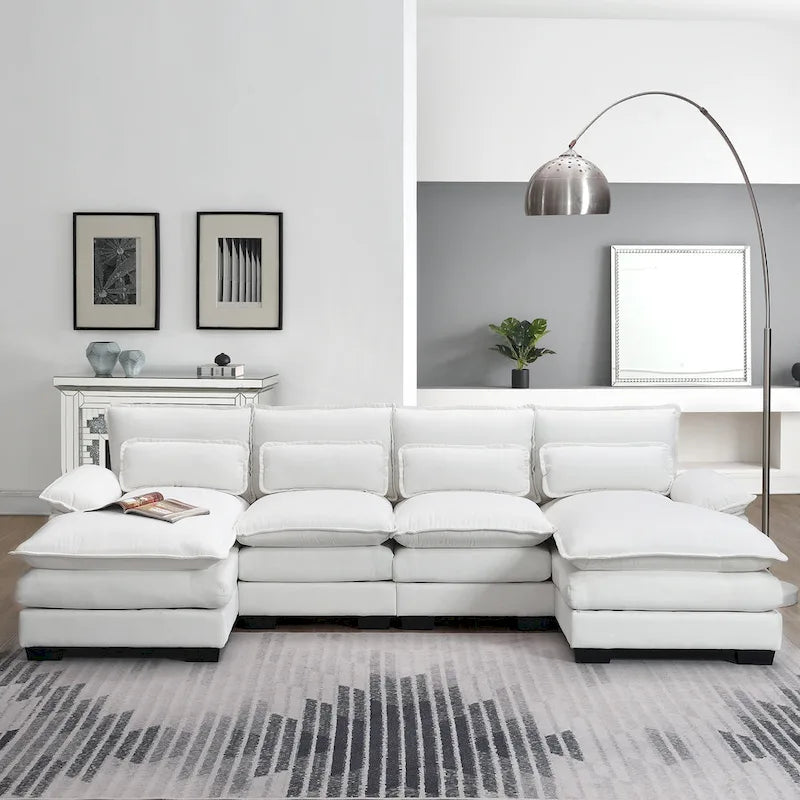 [VIDEO provided][New]109.8*55.9 Modern U-shaped Sectional Sofa with Waist Pillows,6-seat Upholstered Symmetrical Sofa Furniture