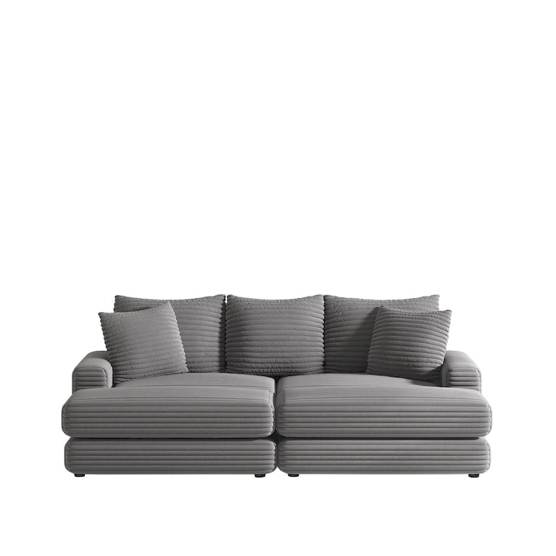 Divano a 3 posti in velluto a coste da 86,6 pollici con 3 cuscini per lo schienale, 2 cuscini decorativi e due pouf, comodo divano con seduta profonda per soggiorno