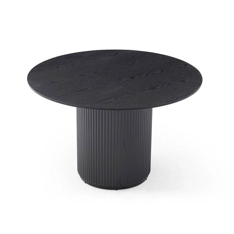 Tavolo da pranzo rotondo nero, tavolo da pranzo con base artigianale in MDF