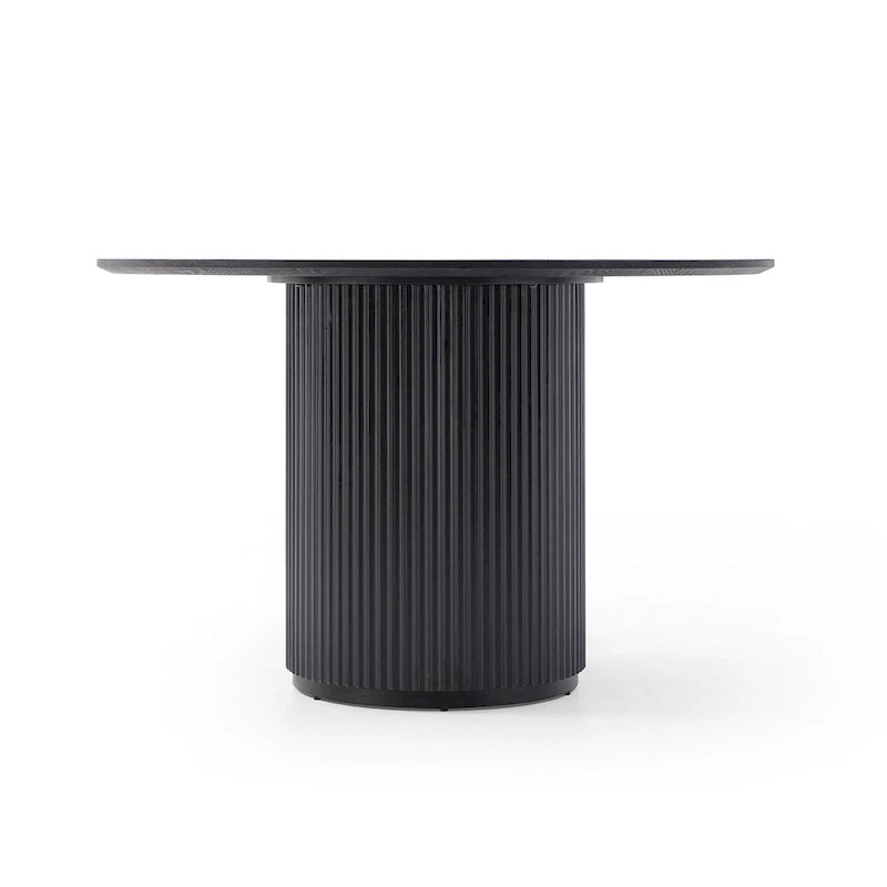 Tavolo da pranzo rotondo nero, tavolo da pranzo con base artigianale in MDF