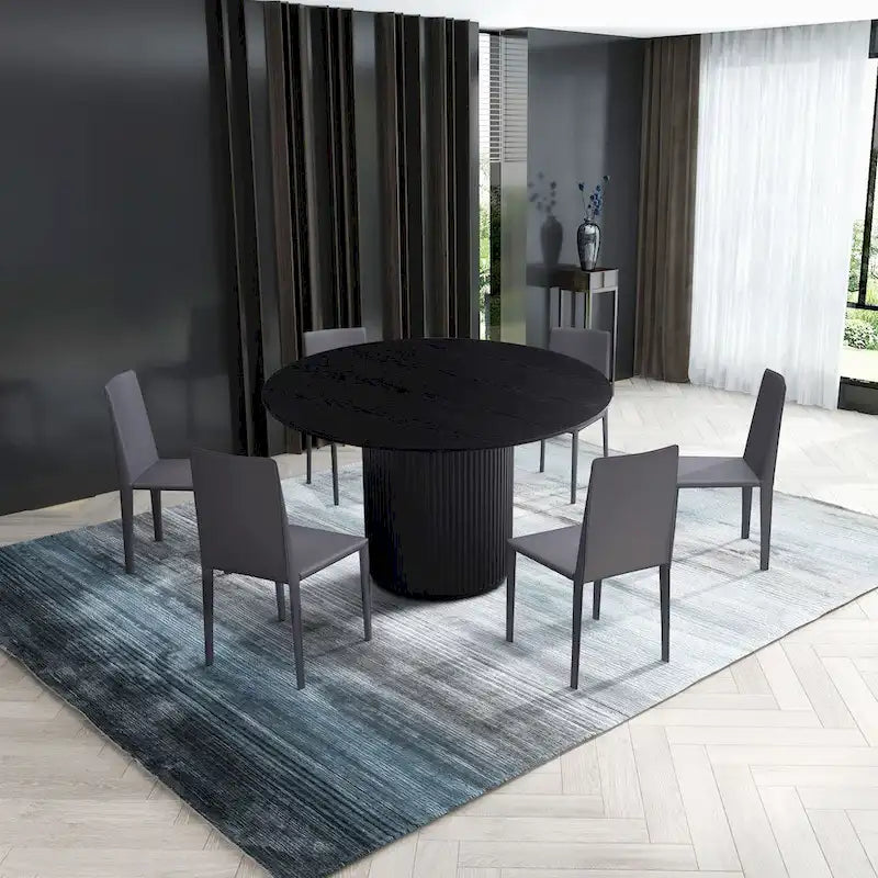 Tavolo da pranzo rotondo nero, tavolo da pranzo con base artigianale in MDF