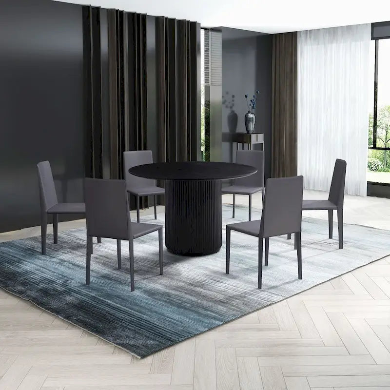 Tavolo da pranzo rotondo nero, tavolo da pranzo con base artigianale in MDF