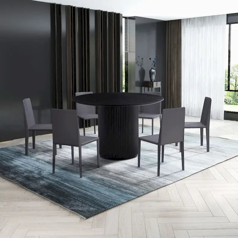 Tavolo da pranzo rotondo nero, tavolo da pranzo con base artigianale in MDF
