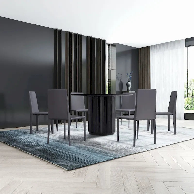Tavolo da pranzo rotondo nero, tavolo da pranzo con base artigianale in MDF