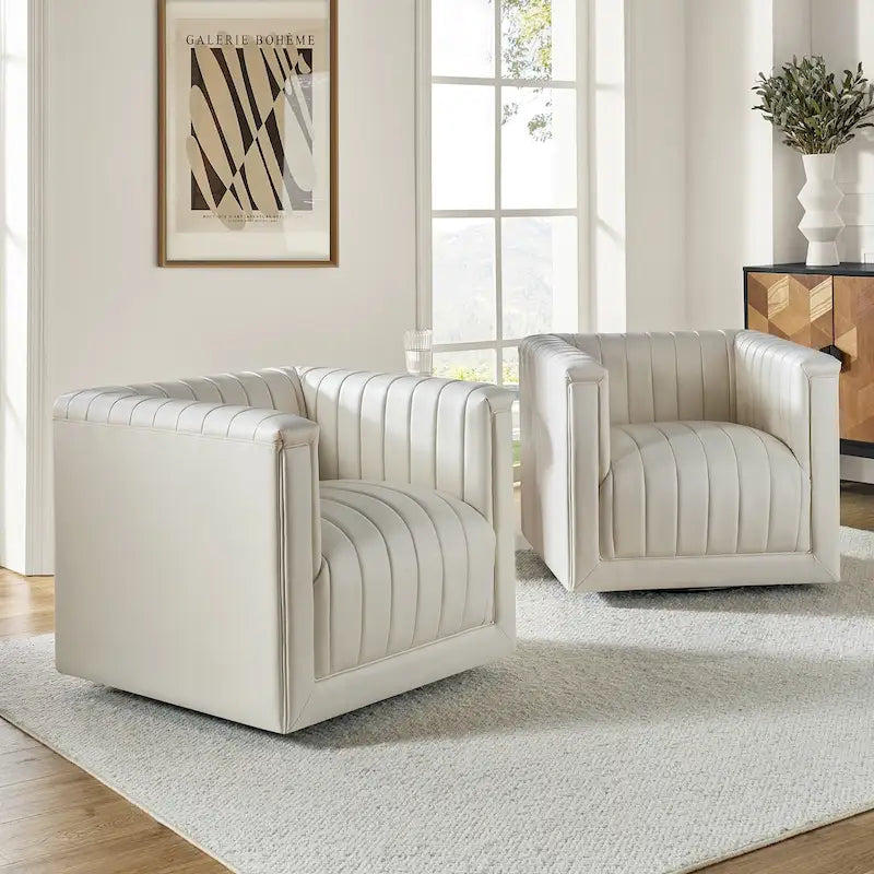 Set di 2 Poltrone Girevoli a Botte Esteban in Pelle Moderna con Rivestimento HULALA HOME