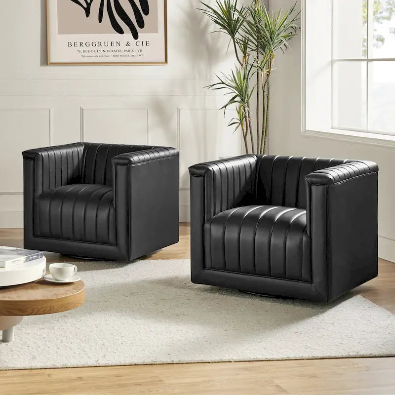Set di 2 Poltrone Girevoli a Botte Esteban in Pelle Moderna con Rivestimento HULALA HOME