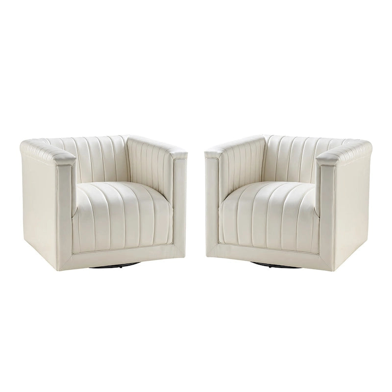 Set di 2 Poltrone Girevoli a Botte Esteban in Pelle Moderna con Rivestimento HULALA HOME