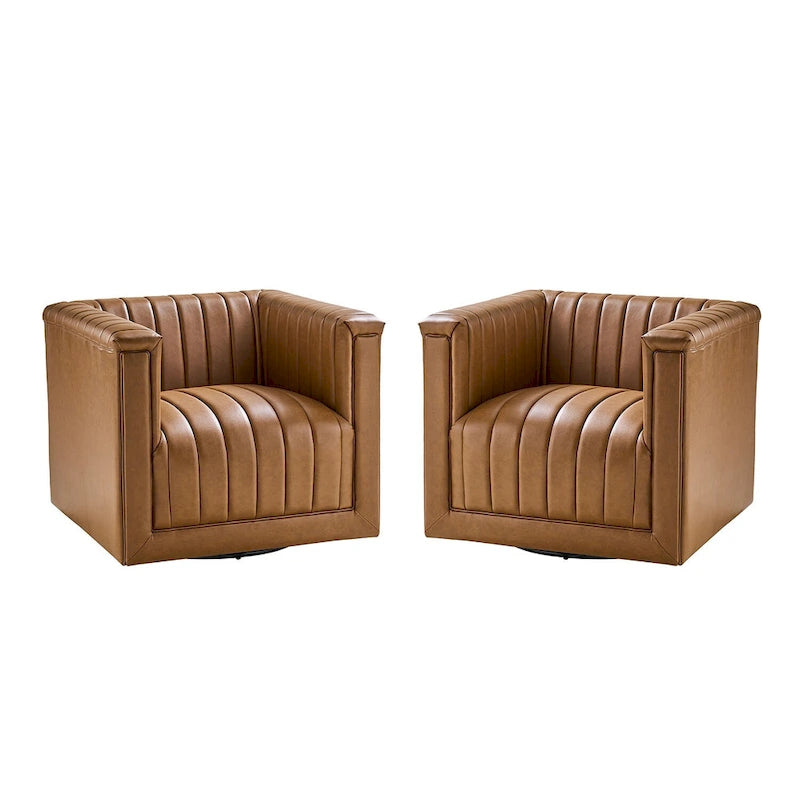 Set di 2 Poltrone Girevoli a Botte Esteban in Pelle Moderna con Rivestimento HULALA HOME