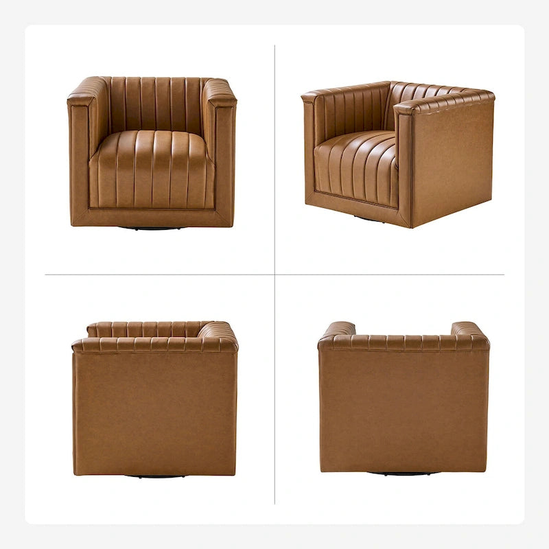 Set di 2 Poltrone Girevoli a Botte Esteban in Pelle Moderna con Rivestimento HULALA HOME