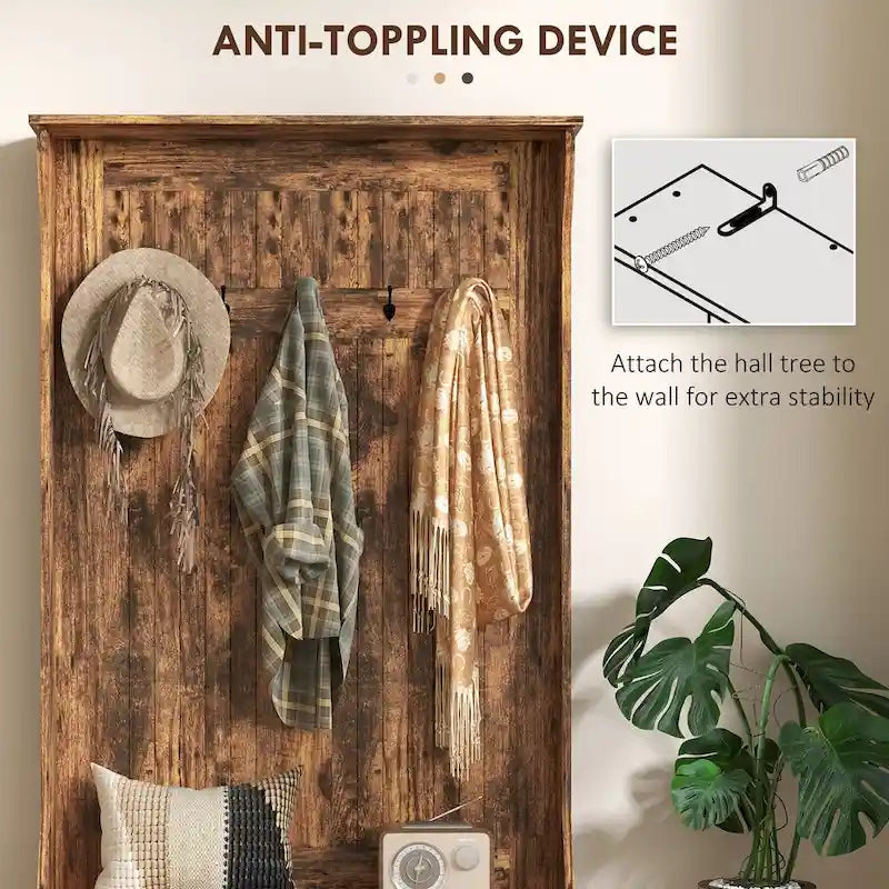 HOMCOM 38 3-In-1 Entryway Hall Tree with Storage Bench, Coat Rack with Four Hooks and Shoe Storage, Black