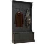 HOMCOM 38 3-In-1 Entryway Hall Tree with Storage Bench, Coat Rack with Four Hooks and Shoe Storage, Black