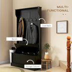 HOMCOM 38 3-In-1 Entryway Hall Tree with Storage Bench, Coat Rack with Four Hooks and Shoe Storage, Black