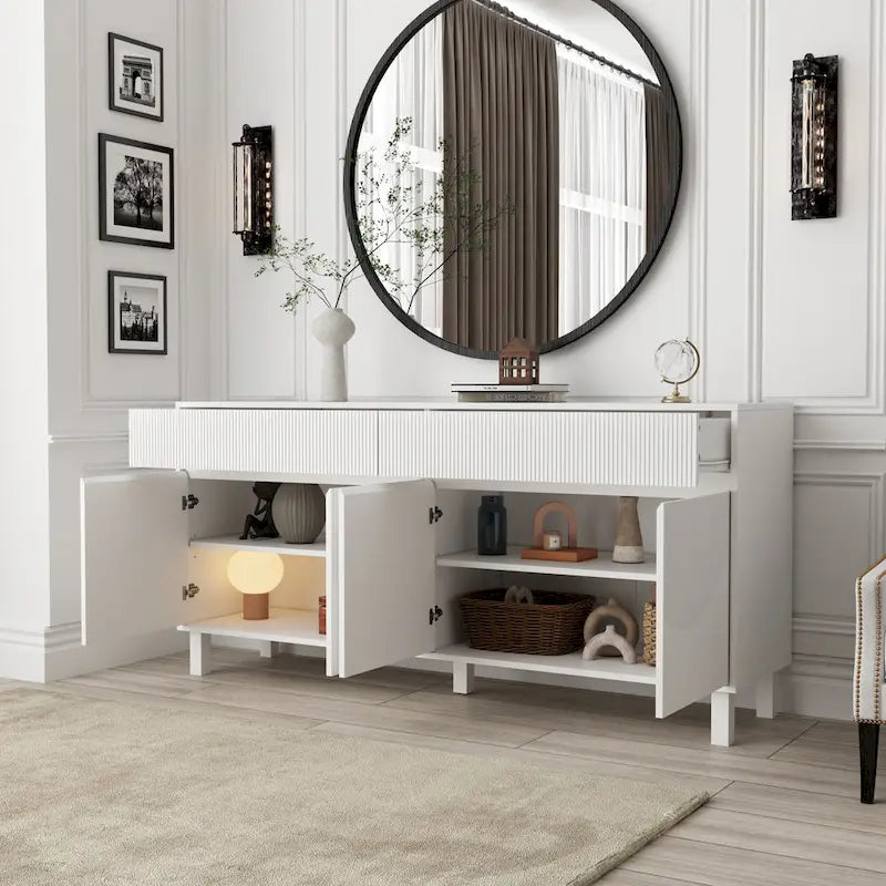 Mobiletto basso bianco con 4 ante e 2 cassetti - 63W x 29.7H