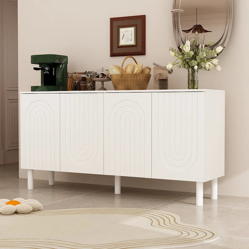 Mobile credenza bianco con gambe in pino - Credenza contenitore da 160,5 cm