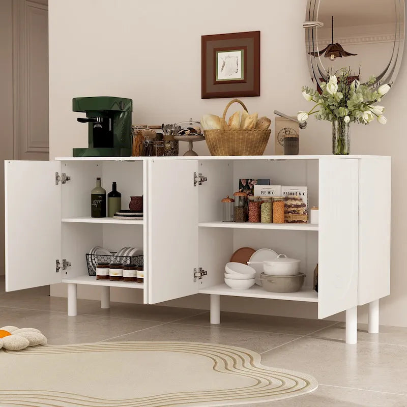 Mobile credenza bianco con gambe in pino - Credenza contenitore da 160,5 cm