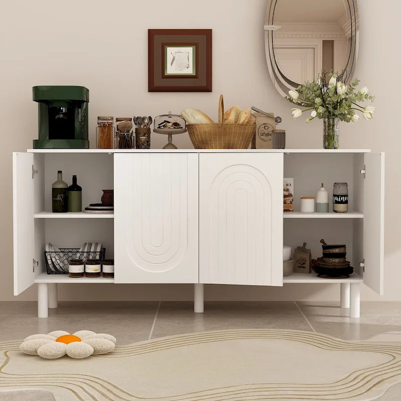 Mobile credenza bianco con gambe in pino - Credenza contenitore da 160,5 cm
