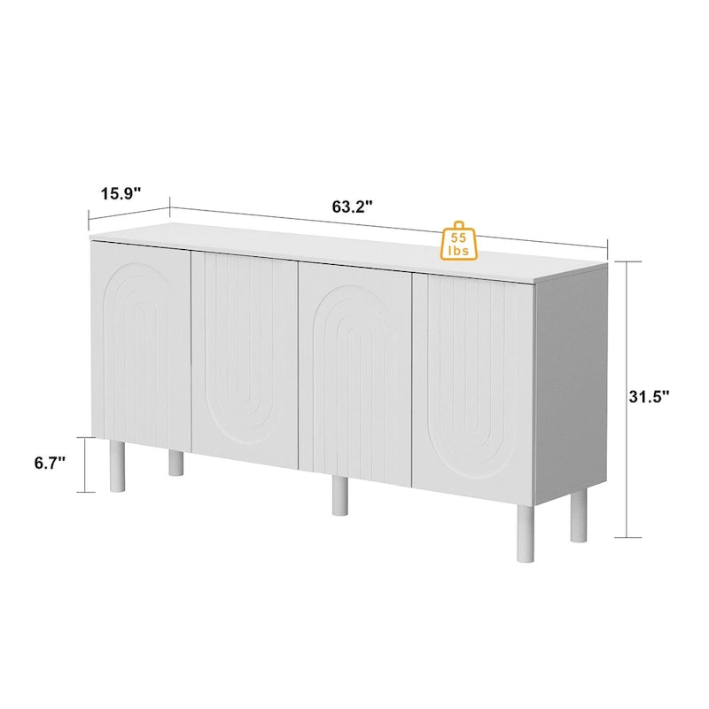 Mobile credenza bianco con gambe in pino - Credenza contenitore da 160,5 cm