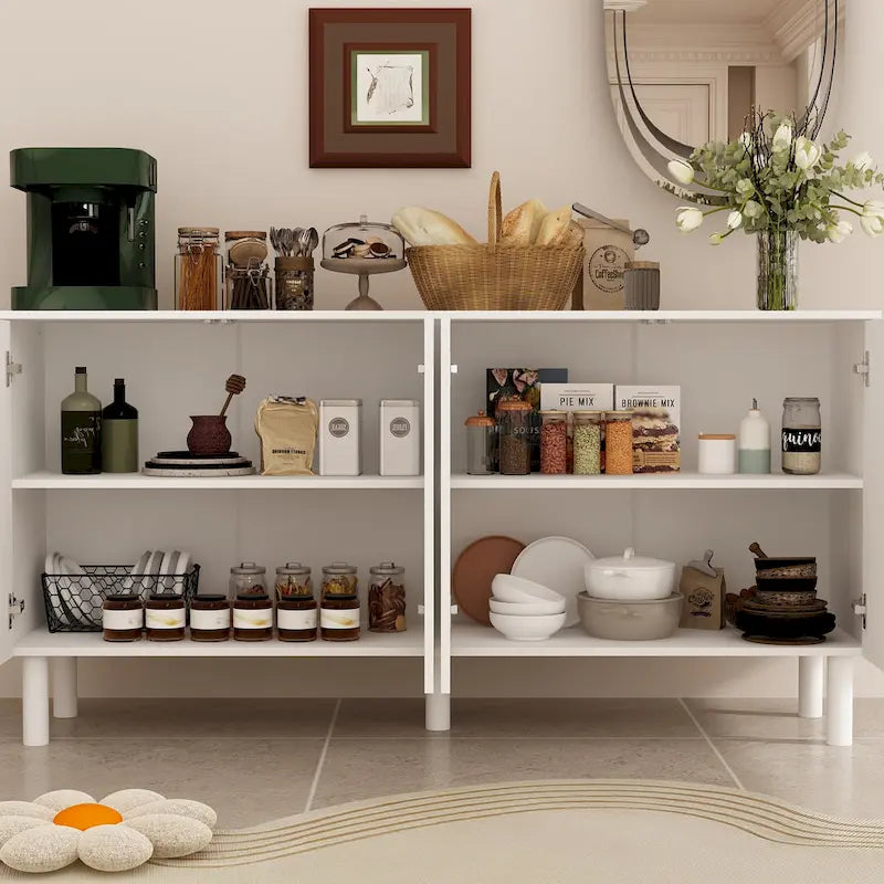Mobile credenza bianco con gambe in pino - Credenza contenitore da 160,5 cm