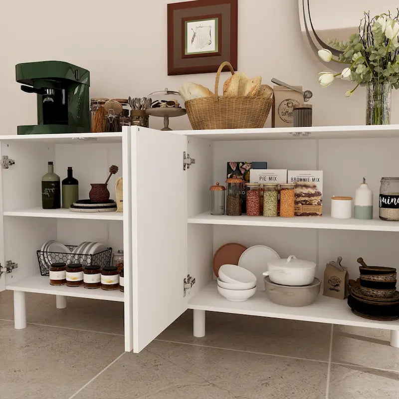 Mobile credenza bianco con gambe in pino - Credenza contenitore da 160,5 cm