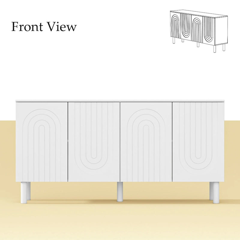 Mobile credenza bianco con gambe in pino - Credenza contenitore da 160,5 cm