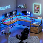 L Shape Gaming Computer Desk with File Drawer Printer Storage Shelves