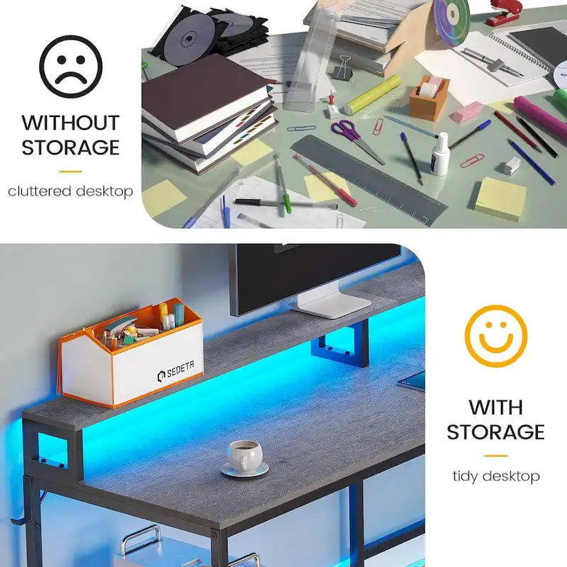 L Shape Gaming Computer Desk with File Drawer Printer Storage Shelves