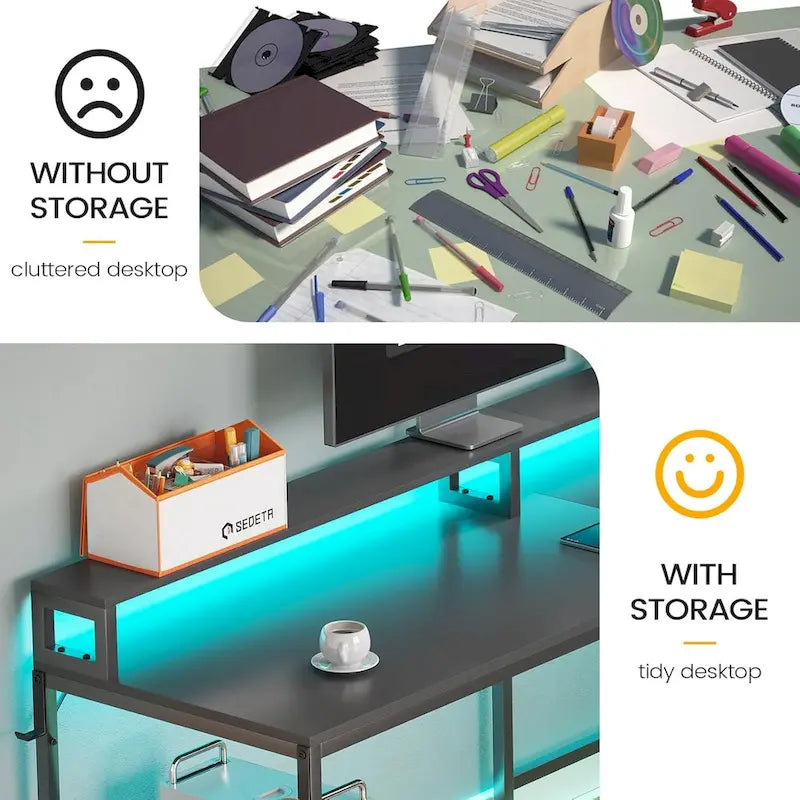 L Shape Gaming Computer Desk with File Drawer Printer Storage Shelves