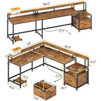 L Shape Gaming Computer Desk with File Drawer Printer Storage Shelves
