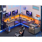 L Shape Gaming Computer Desk with File Drawer Printer Storage Shelves
