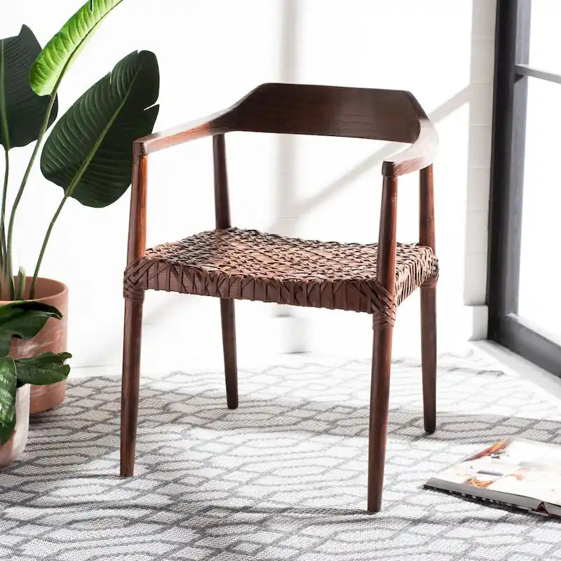 Munro Wanda Woven Leather & Solid Wood Accent Chair (Fully Assembled) - 22 W x 20.5 L x 28.5 H - 22Wx21Dx29H