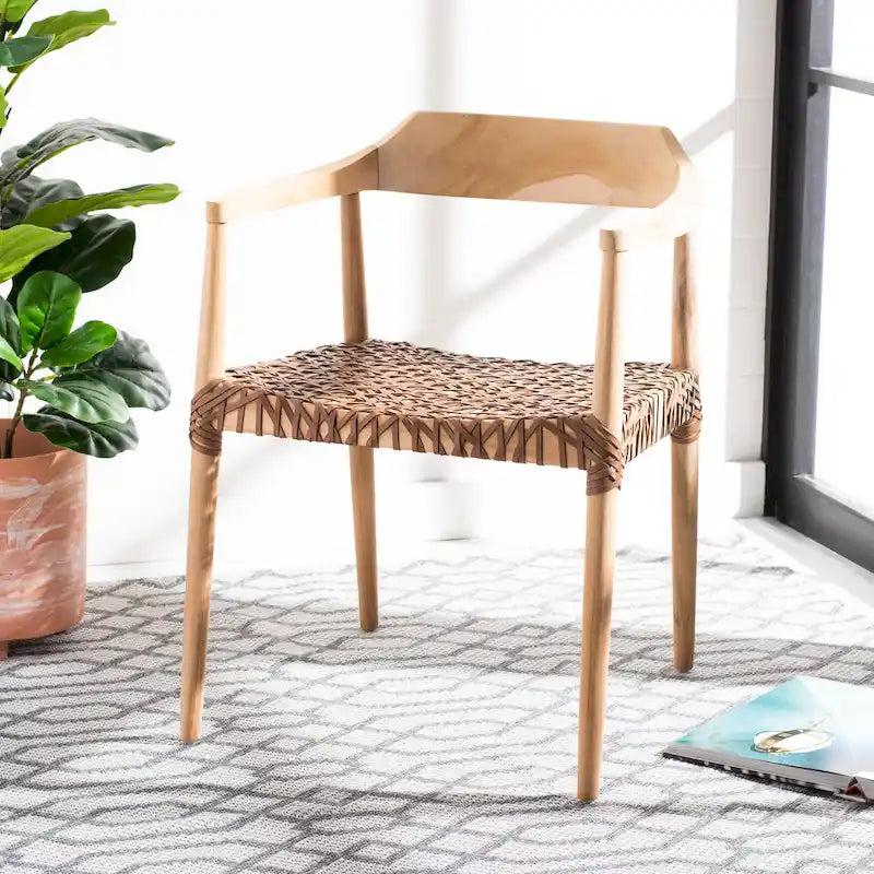 Munro Wanda Woven Leather & Solid Wood Accent Chair (Fully Assembled) - 22 W x 20.5 L x 28.5 H - 22Wx21Dx29H