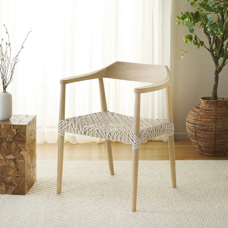 Munro Wanda Woven Leather & Solid Wood Accent Chair (Fully Assembled) - 22 W x 20.5 L x 28.5 H - 22Wx21Dx29H