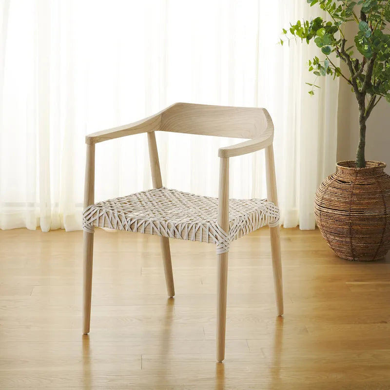 Munro Wanda Woven Leather & Solid Wood Accent Chair (Fully Assembled) - 22 W x 20.5 L x 28.5 H - 22Wx21Dx29H