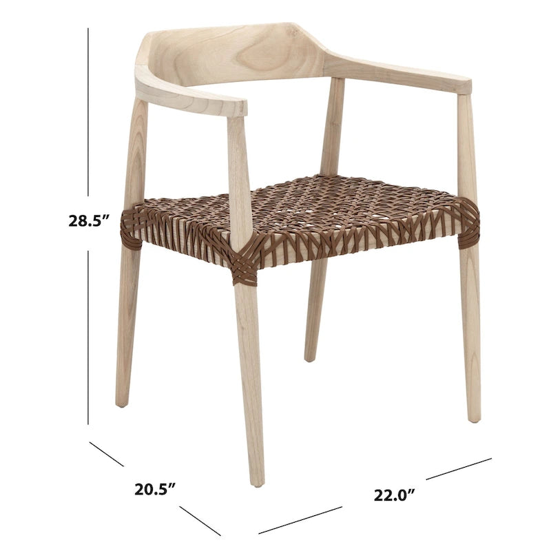 Munro Wanda Woven Leather & Solid Wood Accent Chair (Fully Assembled) - 22 W x 20.5 L x 28.5 H - 22Wx21Dx29H