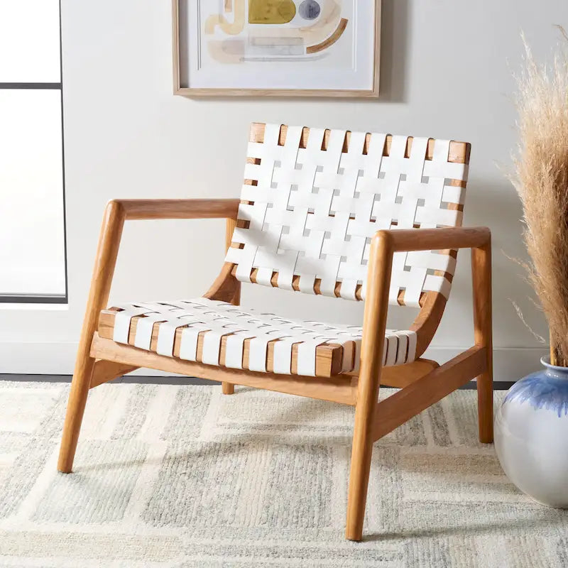 SAFAVIEH Vena Leather Woven Accent Chair - 30 W x 28 D x 28 H - 30Wx28Dx28H