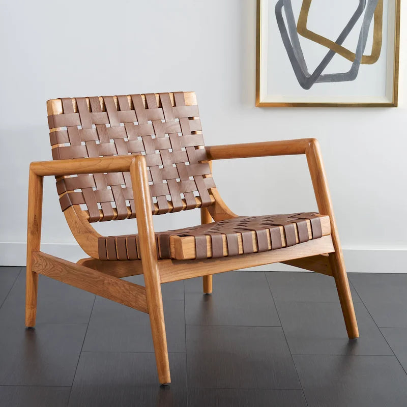 SAFAVIEH Vena Leather Woven Accent Chair - 30 W x 28 D x 28 H - 30Wx28Dx28H