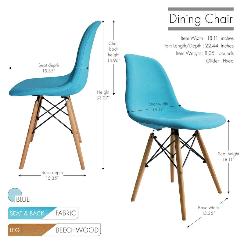 Porthos Home Haig Modern Dining Chairs, Fabric & Beech Wood