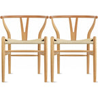 Set of 2 Modern Wood Dining Chair With Y Back Arm Armchair Hemp Seat For Home Restaurant Office