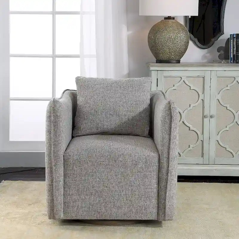 Uttermost Corben 29 Wide Shelter Arm Wood Frame Swivel Accent Chair